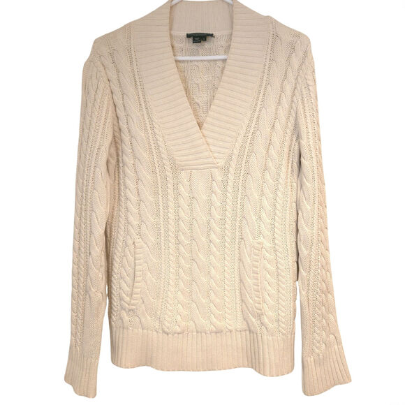 Lauren Jeans Co. Ralph Lauren V-Neck Cable Knit Cotton Fisherman Sweater, Sz S - Picture 1 of 10